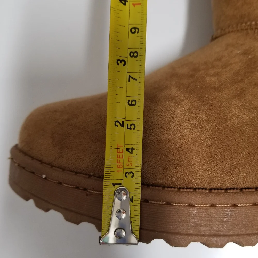 Suede Leather & Fur Lined Tall Boot Triple Bow Caramel Brown Sz 9 NWOT